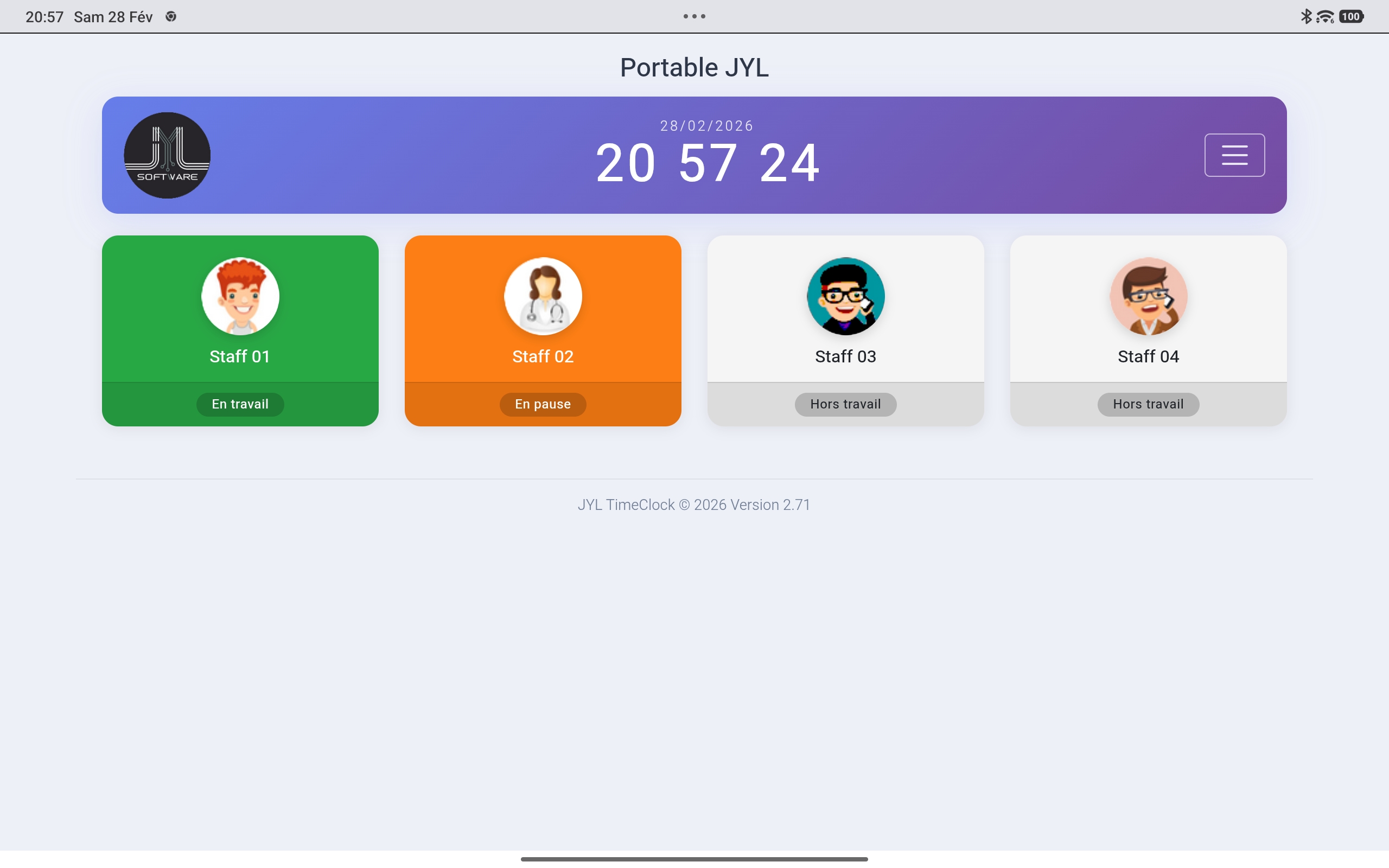 JYL TimeClock Connect — sélection utilisateur