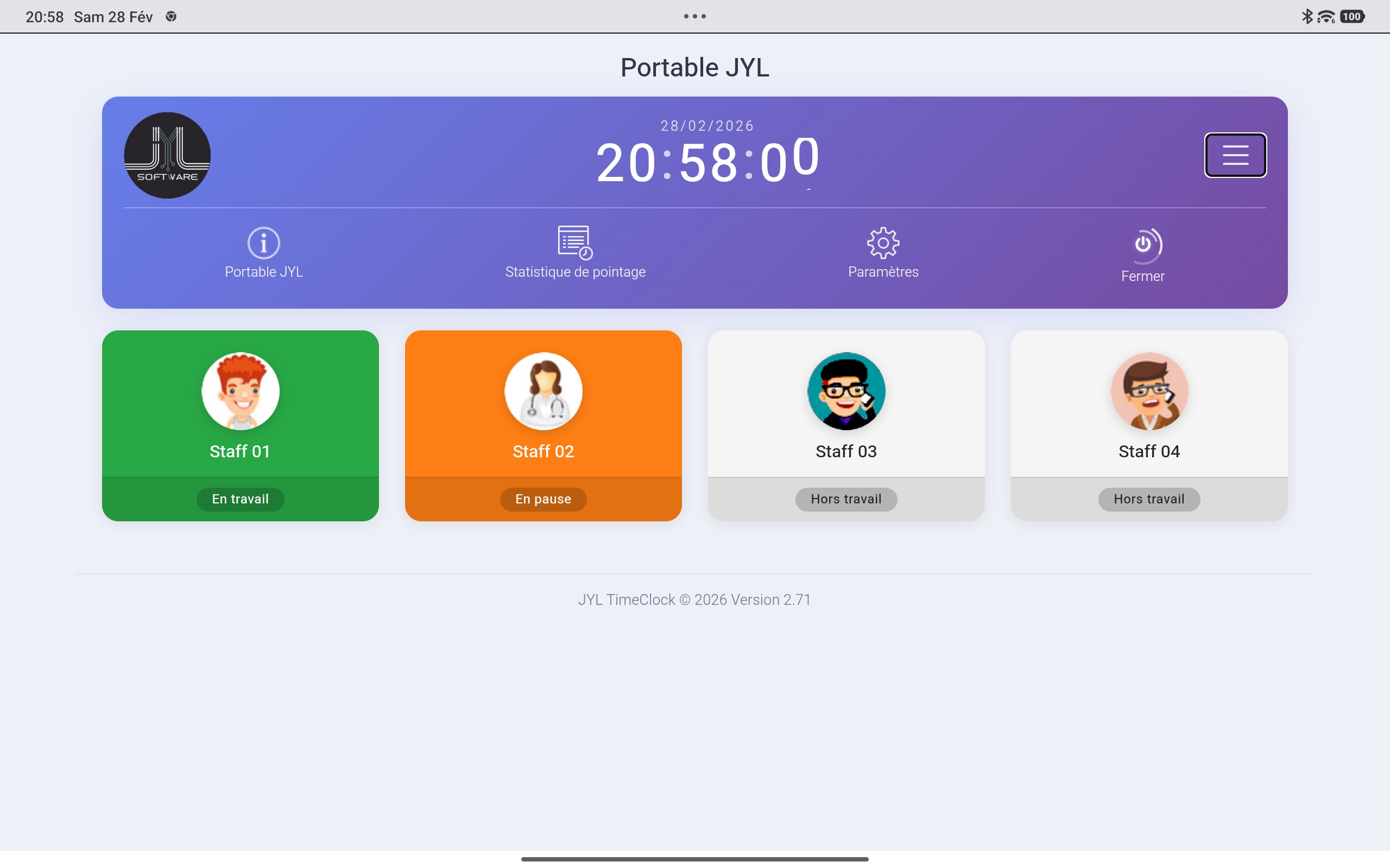 JYL TimeClock Connect — paramètres